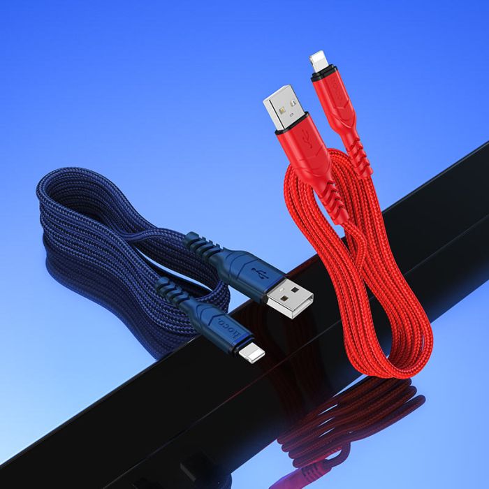 Кабель HOCO X59 USB to iP 2.4A, 1m, nylon, TPE connectors, Blue (6931474744883)