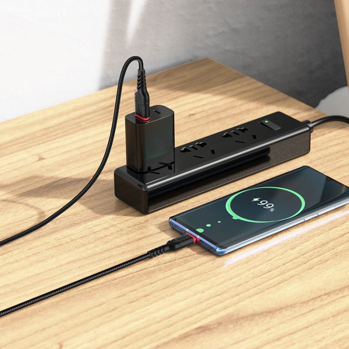 Кабель HOCO X59 USB to Type-C 3A, 1m, nylon, TPE connectors, Black (6931474744920)