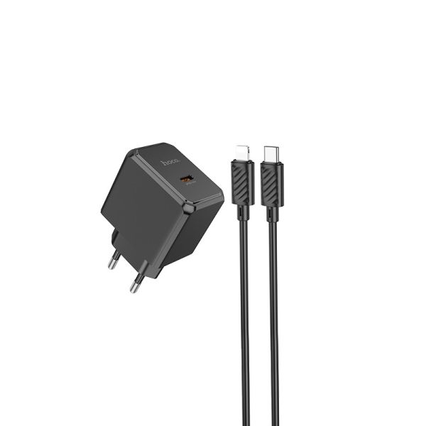 Мережевий зарядний пристрій з кабелем HOCO CS13A Ocean single port PD20W charger set(C to iP) Black (6942007603829)