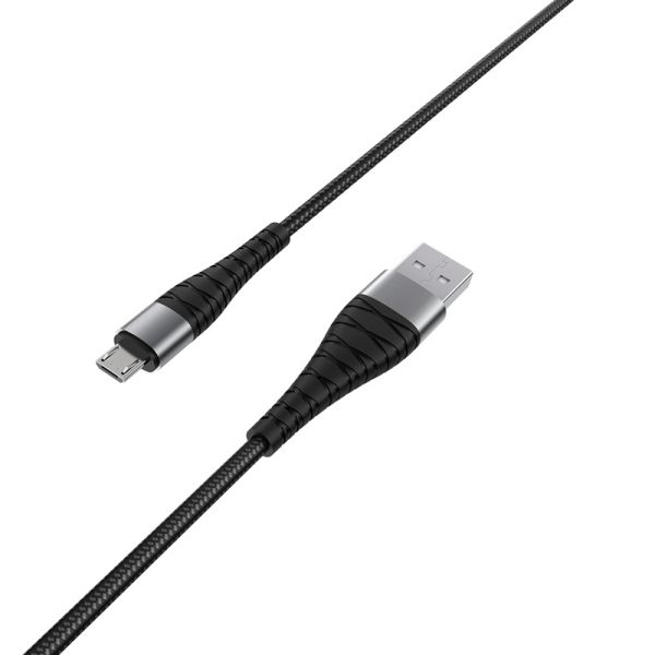 Кабель BOROFONE BX32 USB to Micro 2.4A, 1m, nylon, aluminum+TPE connectors, Black (6931474710437)
