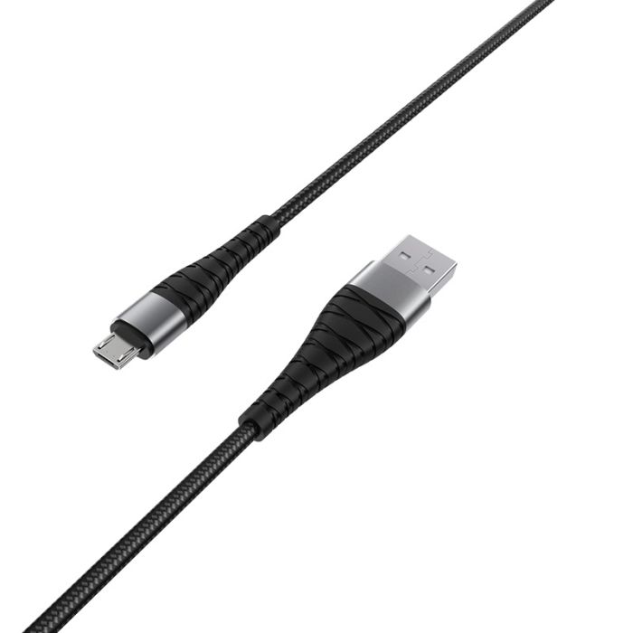 Кабель BOROFONE BX32 USB to Micro 2.4A, 1m, nylon, aluminum+TPE connectors, Black (6931474710437)