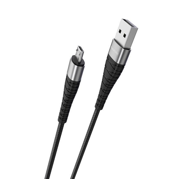 Кабель BOROFONE BX32 USB to Micro 2.4A, 1m, nylon, aluminum+TPE connectors, Black (6931474710437)
