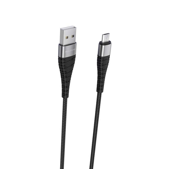 Кабель BOROFONE BX32 USB to Micro 2.4A, 1m, nylon, aluminum+TPE connectors, Black (6931474710437)