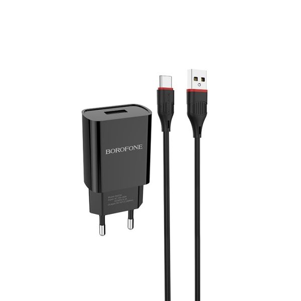 Мережевий зарядний пристрій BOROFONE BA20A Sharp single port charger set(Type-C) 10.5W Black (6931474702142)
