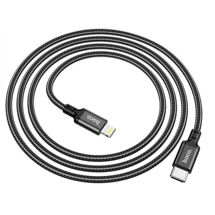 Кабель HOCO X14 Type-C to iP 3A, 20W, 1m, nylon, aluminum connectors, Black (6931474752192)
