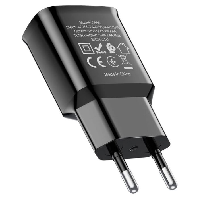 Мережевий зарядний пристрій HOCO C88A Star round dual port charger 12W Black (6931474749482)