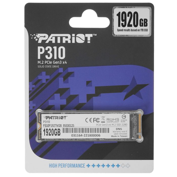 Накопичувач SSD M.2 Patriot P310 1920GB NVMe 2280 PCIe 3.0x4 3D NAND TLC (P310P192TM28)