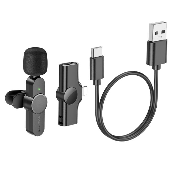 Бездротова мікрофонна система BOROFONE BFK12 Trophy lavalier (Lightning) Black (6941991106385)