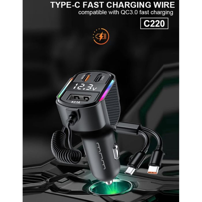 Автомобільний зарядний пристрій WUW-C220 Black (6972573337408)