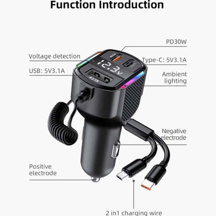 Автомобільний зарядний пристрій WUW-C220 Black (6972573337408)