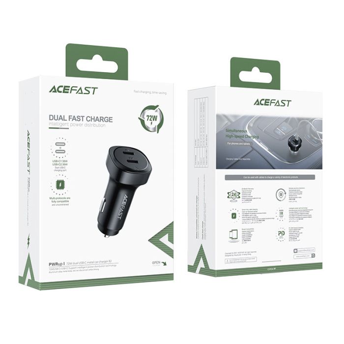 Автомобільний зарядний пристрій ACEFAST B2 72W dual USB-C metal car charger (6974316280361)