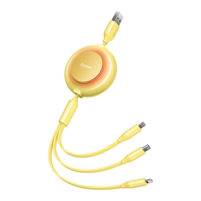 Кабель Baseus Bright Mirror 2 Series Retractable 3-in-1 Fast Charging  Data Cable USB to M+L+C 3.5A 1.1m yellow (CAMJ010011)