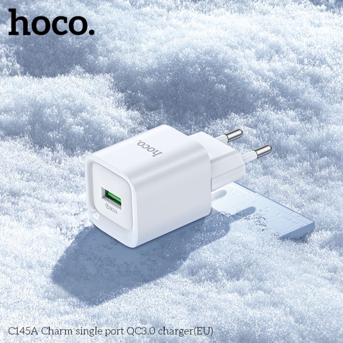 Мережевий зарядний пристрій HOCO C145A Charm single port QC3.0 charger (EU) White (6942007630214)