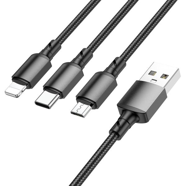 Кабель BOROFONE BX72 3-in-1 charging cable(iP+Type-C+Micro) Black (6974443384666)