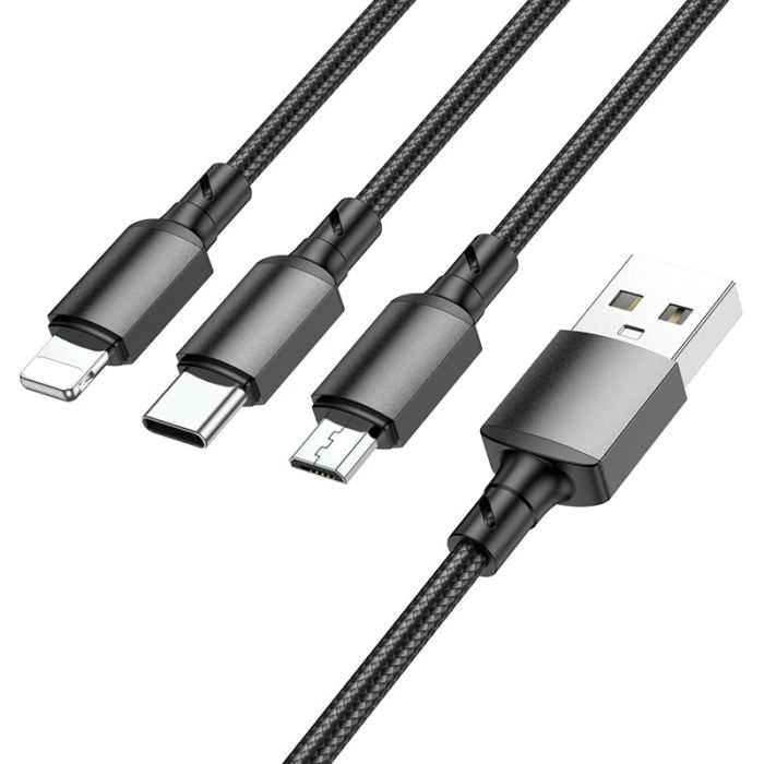 Кабель BOROFONE BX72 3-in-1 charging cable(iP+Type-C+Micro) Black (6974443384666)