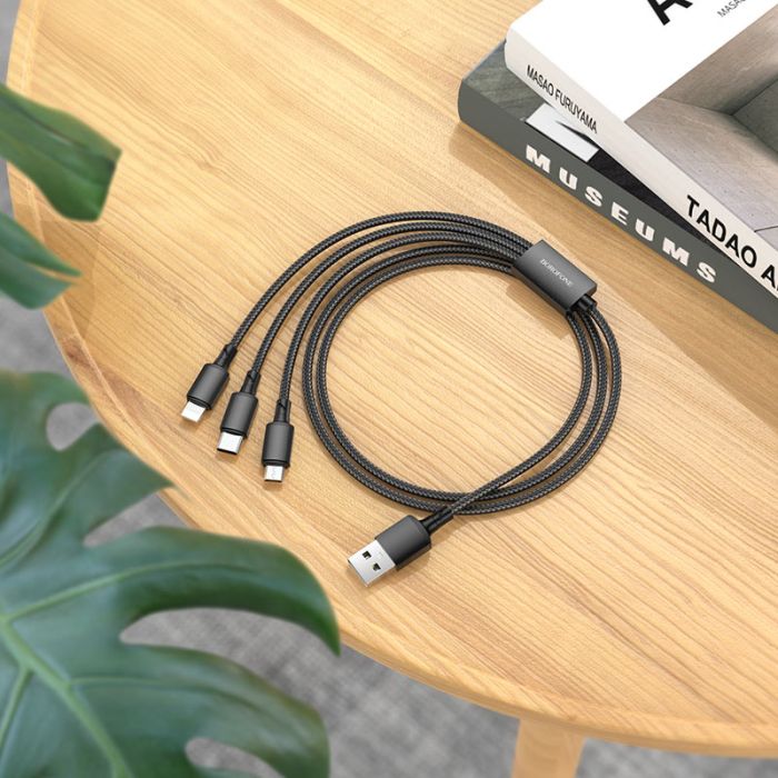 Кабель BOROFONE BX72 3-in-1 charging cable(iP+Type-C+Micro) Black (6974443384666)