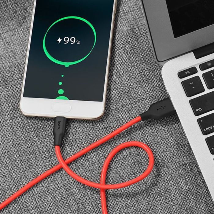 Кабель HOCO X21 USB to Type-C 2A, 1m, silicone, TPE connectors,  Black+Red (6957531071419)
