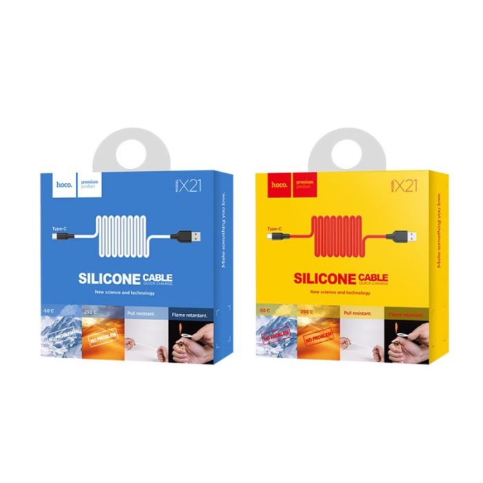 Кабель HOCO X21 USB to Type-C 2A, 1m, silicone, TPE connectors,  Black+Red (6957531071419)