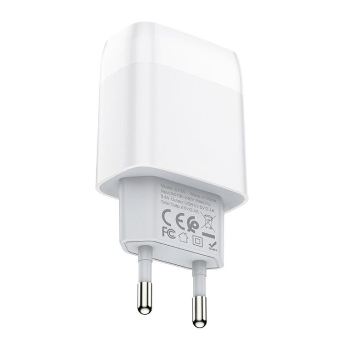Мережевий зарядний пристрій HOCO C73A Glorious dual port charger 12W White (6931474712912)