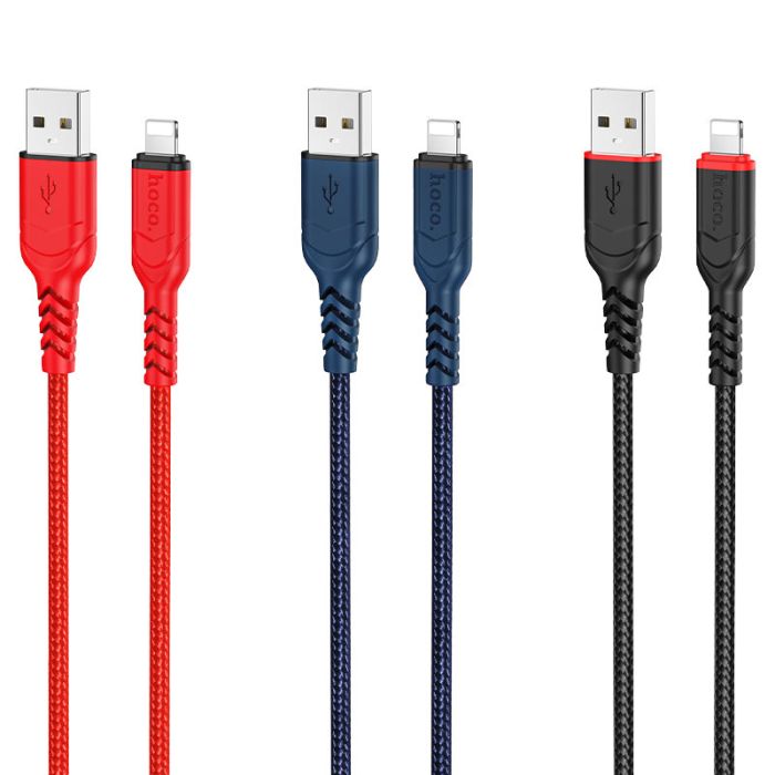 Кабель HOCO X59 USB to iP 2.4A, 1m, nylon, TPE connectors, Red (6931474744876)