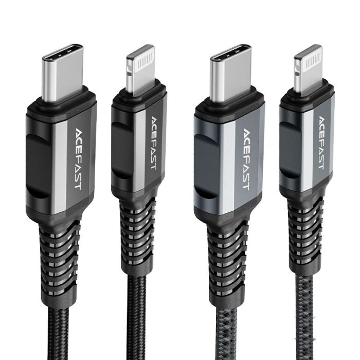 Кабель ACEFAST C1-01 Type-C to iP 3A, 1.2m, nylon, aluminum connectors, Black (6974316280484)