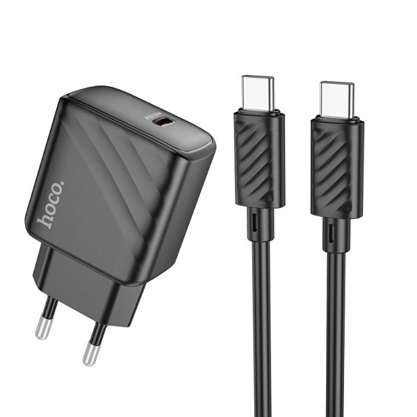 Мережевий зарядний пристрій з кабелем HOCO CS22A Value single port PD30W charger set(Type-C to Type-C) Black (6942007609937)