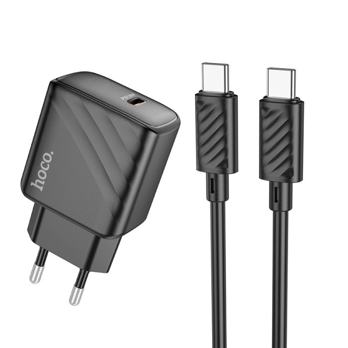 Мережевий зарядний пристрій з кабелем HOCO CS22A Value single port PD30W charger set(Type-C to Type-C) Black (6942007609937)