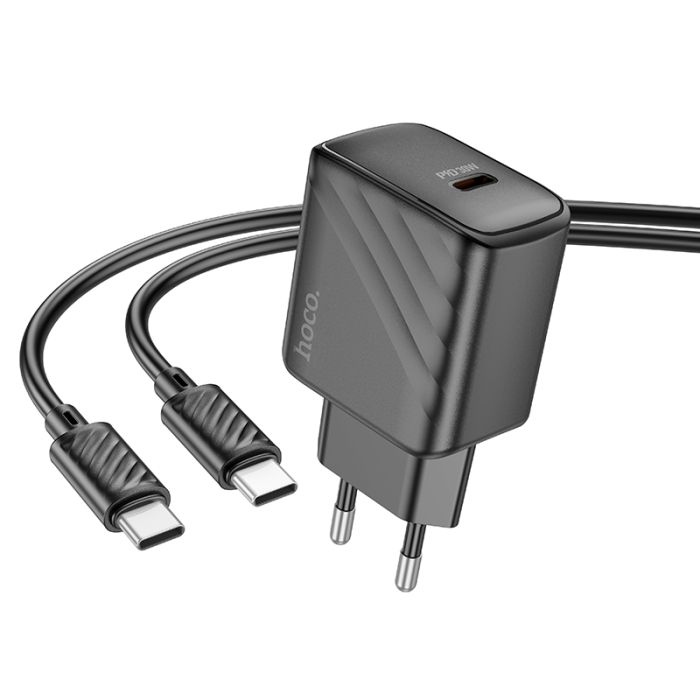 Мережевий зарядний пристрій з кабелем HOCO CS22A Value single port PD30W charger set(Type-C to Type-C) Black (6942007609937)