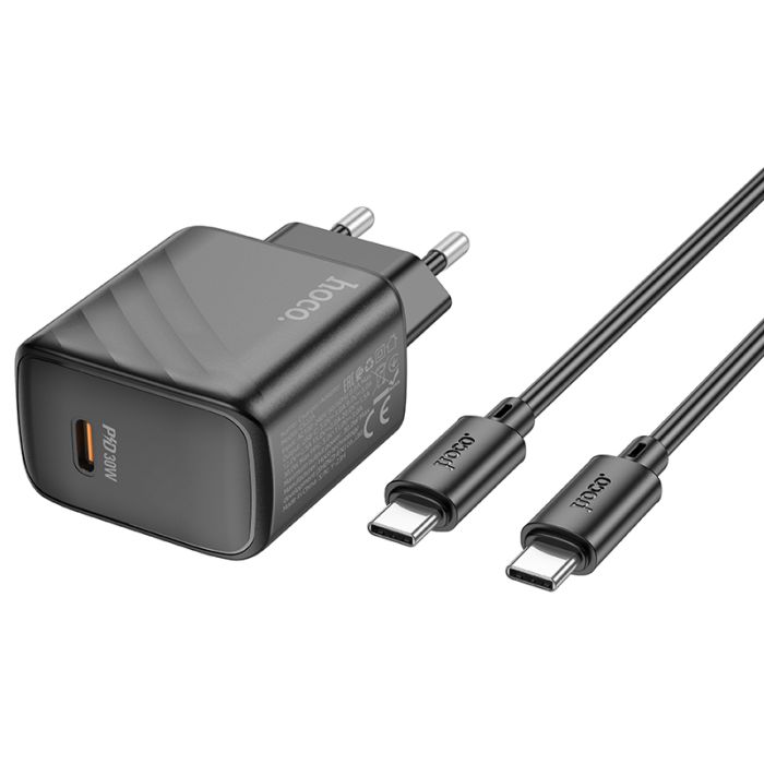 Мережевий зарядний пристрій з кабелем HOCO CS22A Value single port PD30W charger set(Type-C to Type-C) Black (6942007609937)