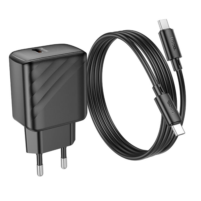 Мережевий зарядний пристрій з кабелем HOCO CS22A Value single port PD30W charger set(Type-C to Type-C) Black (6942007609937)