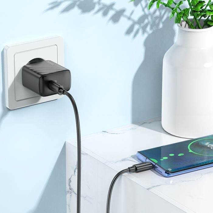 Мережевий зарядний пристрій з кабелем HOCO CS22A Value single port PD30W charger set(Type-C to Type-C) Black (6942007609937)