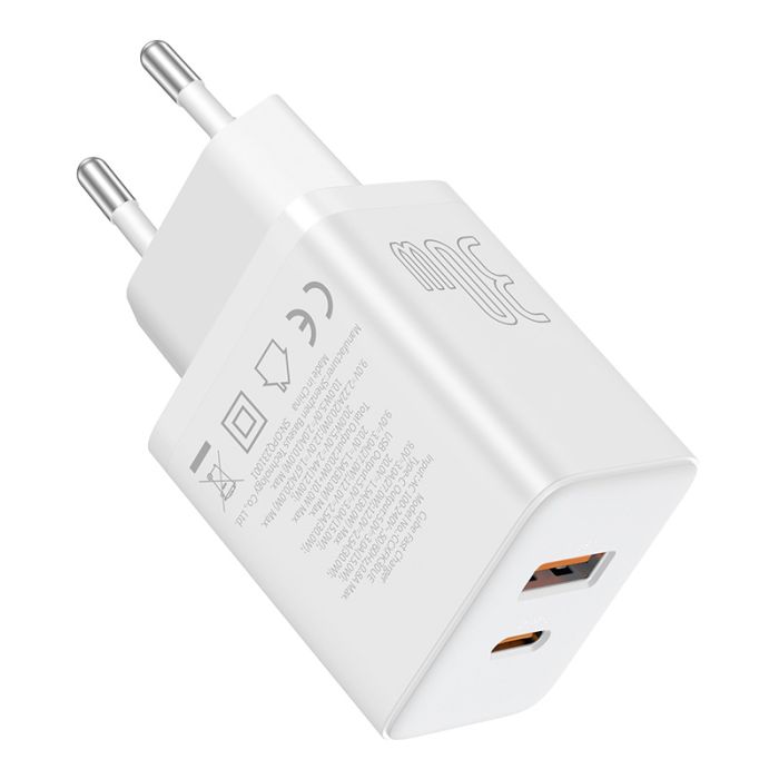 Мережевий зарядний пристрій Baseus Cube Fast Charger C+U 30W EU Moon White (P10111404213-00)