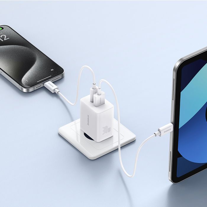 Мережевий зарядний пристрій Baseus Cube Fast Charger C+U 30W EU Moon White (P10111404213-00)
