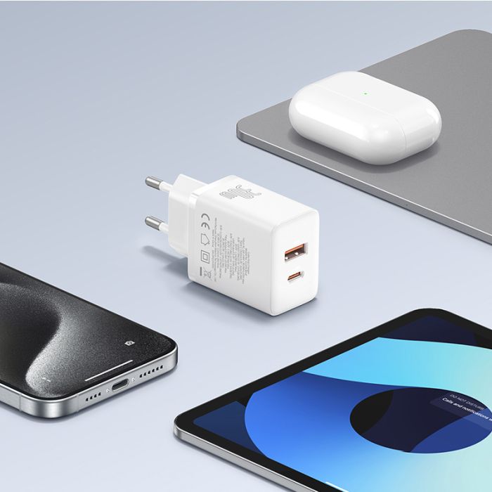 Мережевий зарядний пристрій Baseus Cube Fast Charger C+U 30W EU Moon White (P10111404213-00)