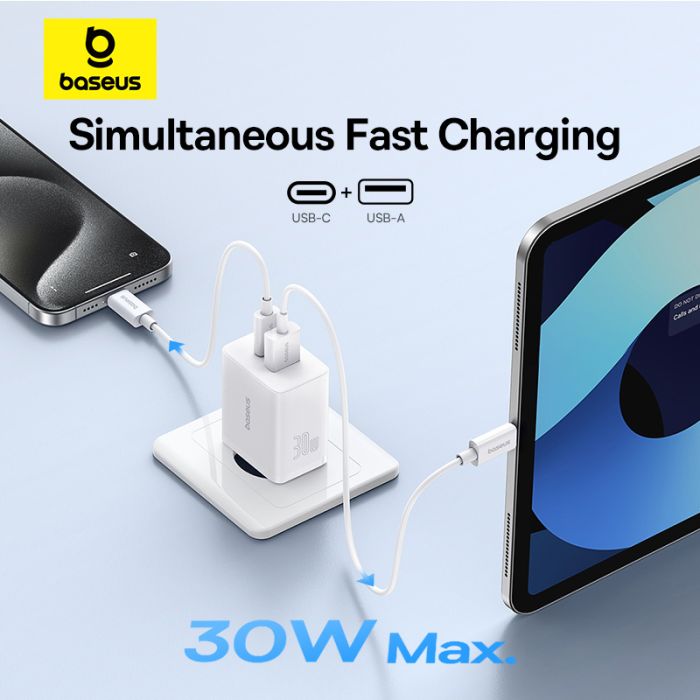 Мережевий зарядний пристрій Baseus Cube Fast Charger C+U 30W EU Moon White (P10111404213-00)