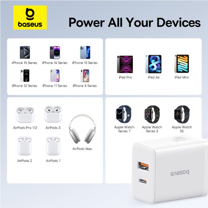 Мережевий зарядний пристрій Baseus Cube Fast Charger C+U 30W EU Moon White (P10111404213-00)