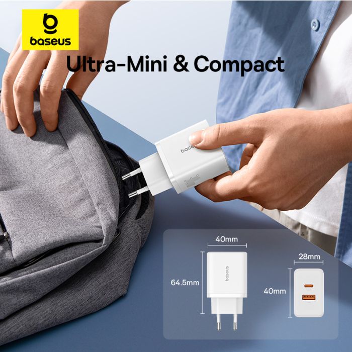 Мережевий зарядний пристрій Baseus Cube Fast Charger C+U 30W EU Moon White (P10111404213-00)