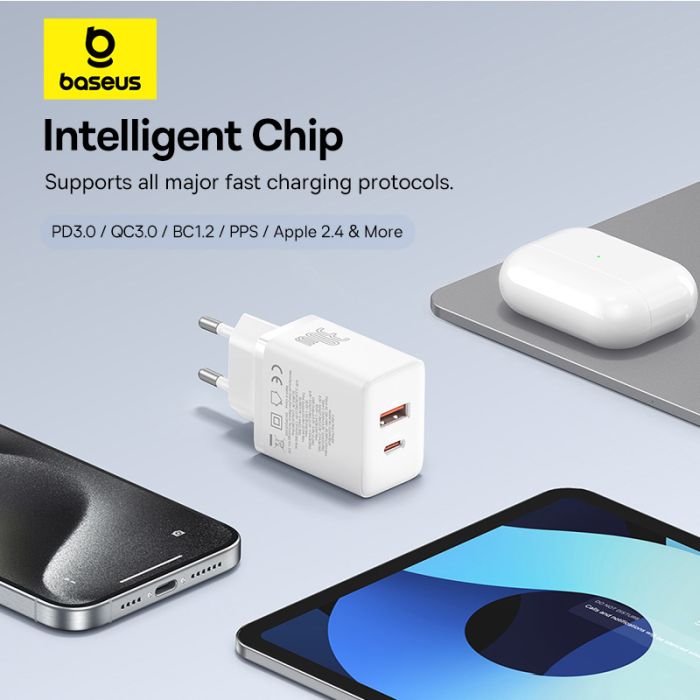 Мережевий зарядний пристрій Baseus Cube Fast Charger C+U 30W EU Moon White (P10111404213-00)