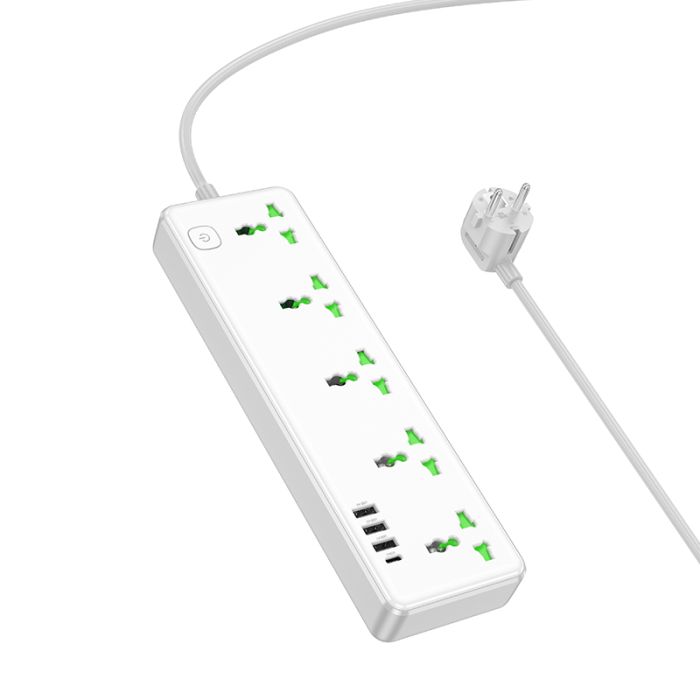 Мережевий подовжувач HOCO  AC13A Talento 5-position socket(1C3A) (1,5 m) White (6942007607148)