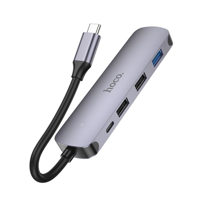 USB-хаб HOCO HB27 Type-C multi-function converter(HDTV+USB3.0+USB2.0*2+PD) Metal Gray (6931474769329)