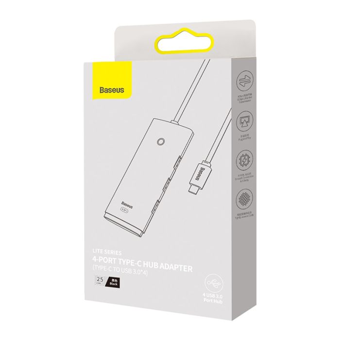 USB-хаб Baseus Lite Series 4-Port Type-C HUB Adapter (Type-C to USB 3.0*4) 25cm Black (WKQX030301)