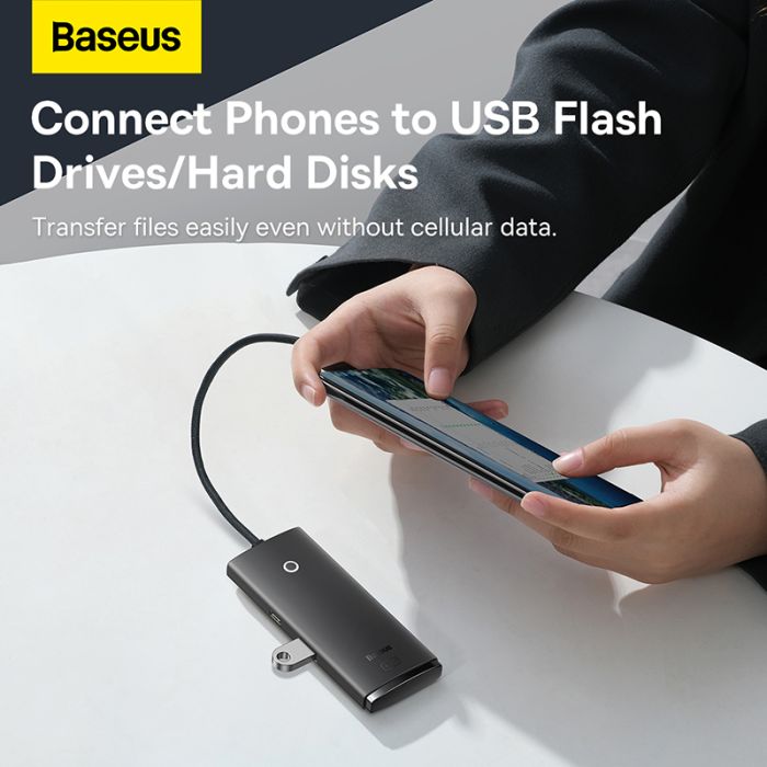USB-хаб Baseus Lite Series 4-Port Type-C HUB Adapter (Type-C to USB 3.0*4) 25cm Black (WKQX030301)