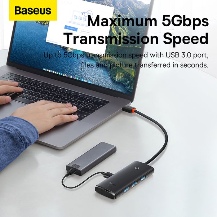 USB-хаб Baseus Lite Series 4-Port Type-C HUB Adapter (Type-C to USB 3.0*4) 25cm Black (WKQX030301)