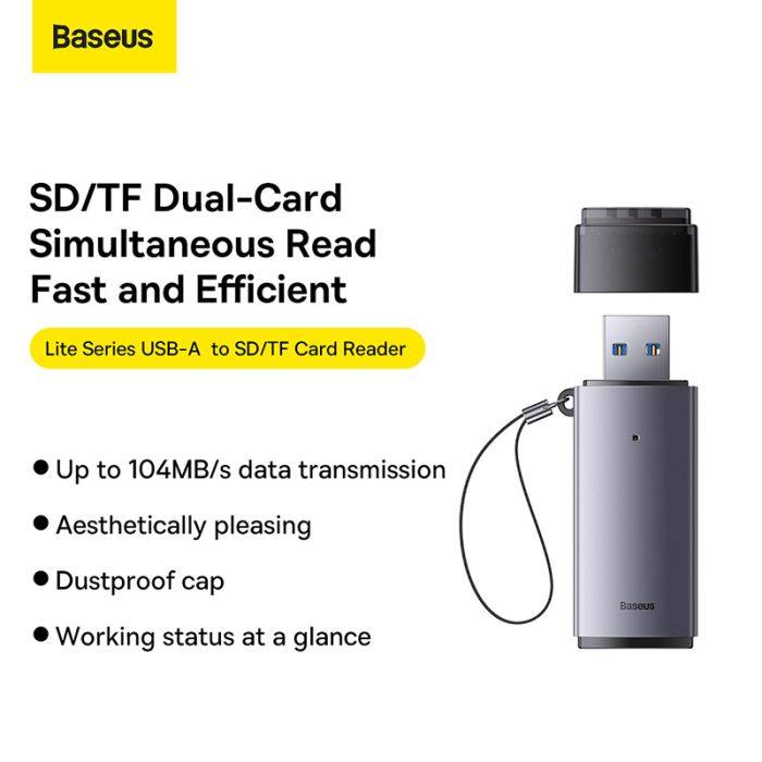 Кардрідер Baseus Lite Series USB-A  to SD/TF Card Reader  Grey (WKQX060013)
