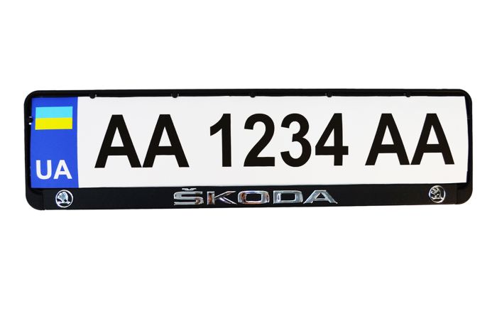 Рамка номерного знаку пластик з об'ємними літерами Škoda 52х13,5х2 см (2шт)