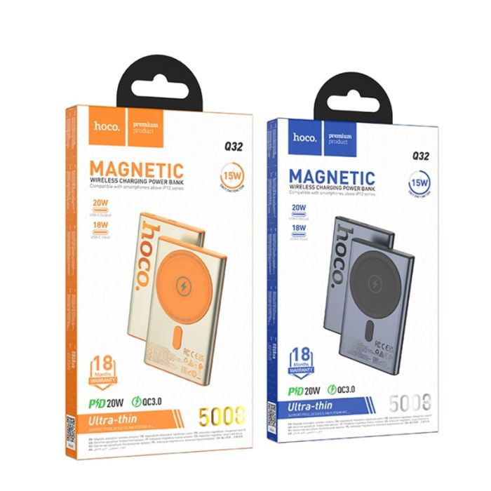 Зовнішній акумулятор HOCO Q32 Bird PD20W wireless magnetic power bank(5000mAh) Metal Gray (6942007634076)