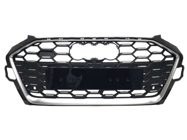 Решетка радиатора Silver Black (Mate) (в стиле S4) на Audi A4 B9 2019-2023 года