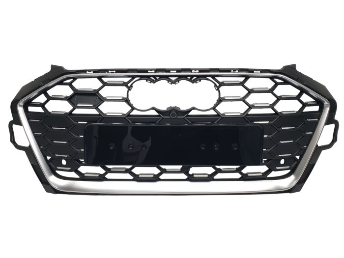 Решетка радиатора Silver Black (Mate) (в стиле S4) на Audi A4 B9 2019-2023 года