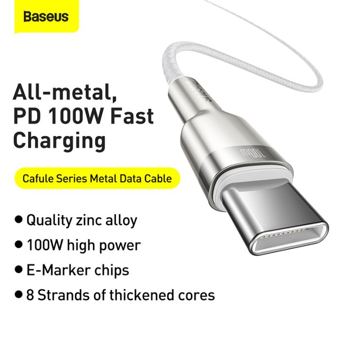 Кабель Baseus Cafule Series Metal Data Cable Type-C to Type-C 100W 1m White (CATJK-C02)