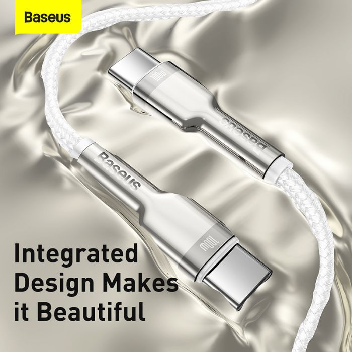 Кабель Baseus Cafule Series Metal Data Cable Type-C to Type-C 100W 1m White (CATJK-C02)